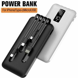 PowerBank con Cavi Integrati 20000mha 3-1 2A USB Type-C per iPhone COLORI  NERO